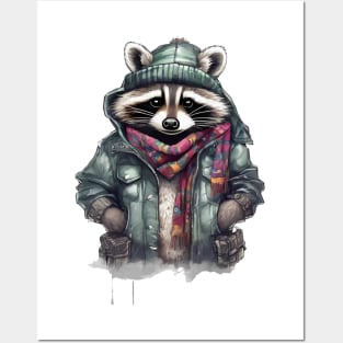 Raccoon wearing a leather jacket and hat Posters and Art